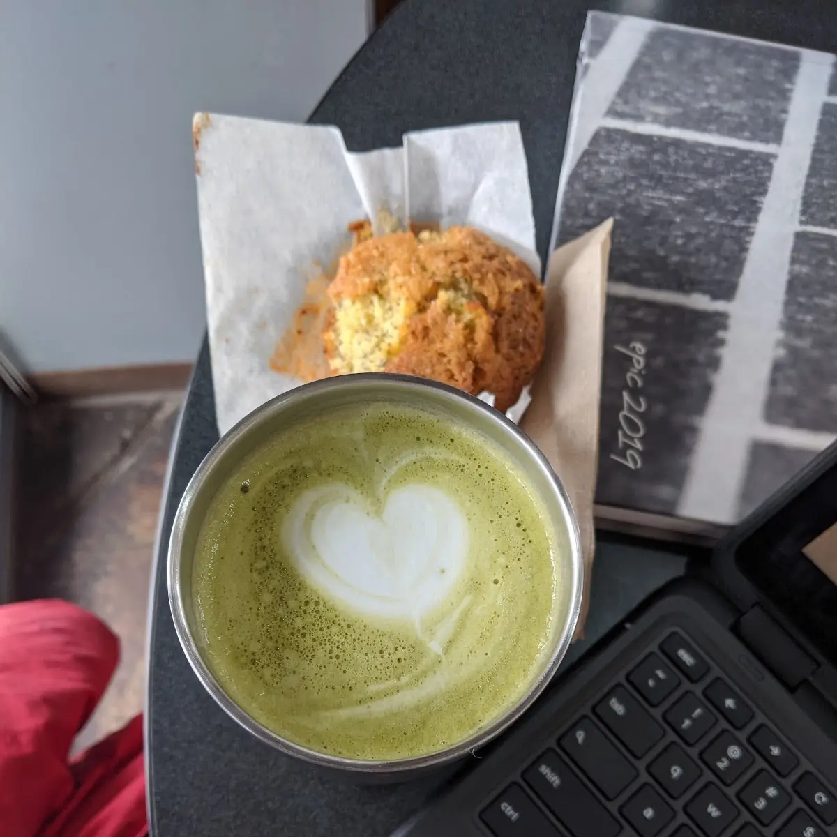Matcha Latte and Lemon Poppy Seed Muffin