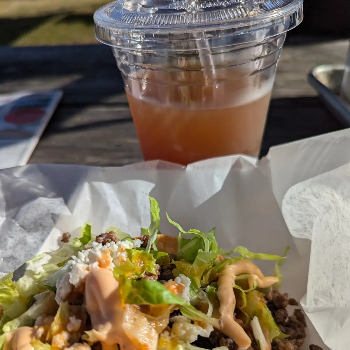 Ground Beef Taco with an Arnold Palmer