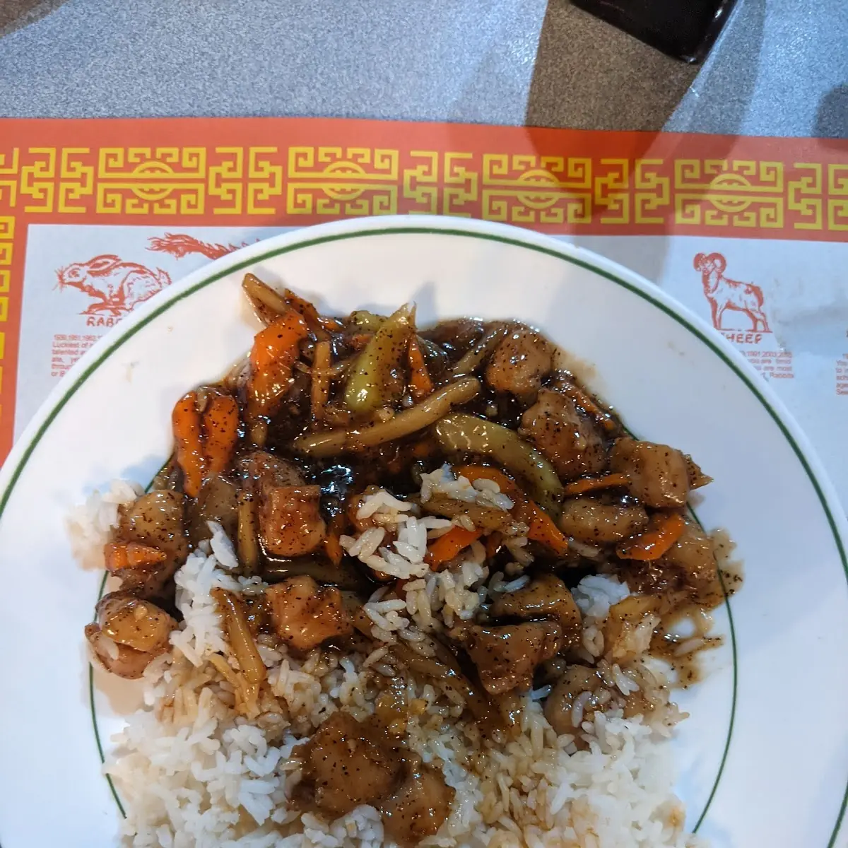 Black Pepper Chicken and White Rice