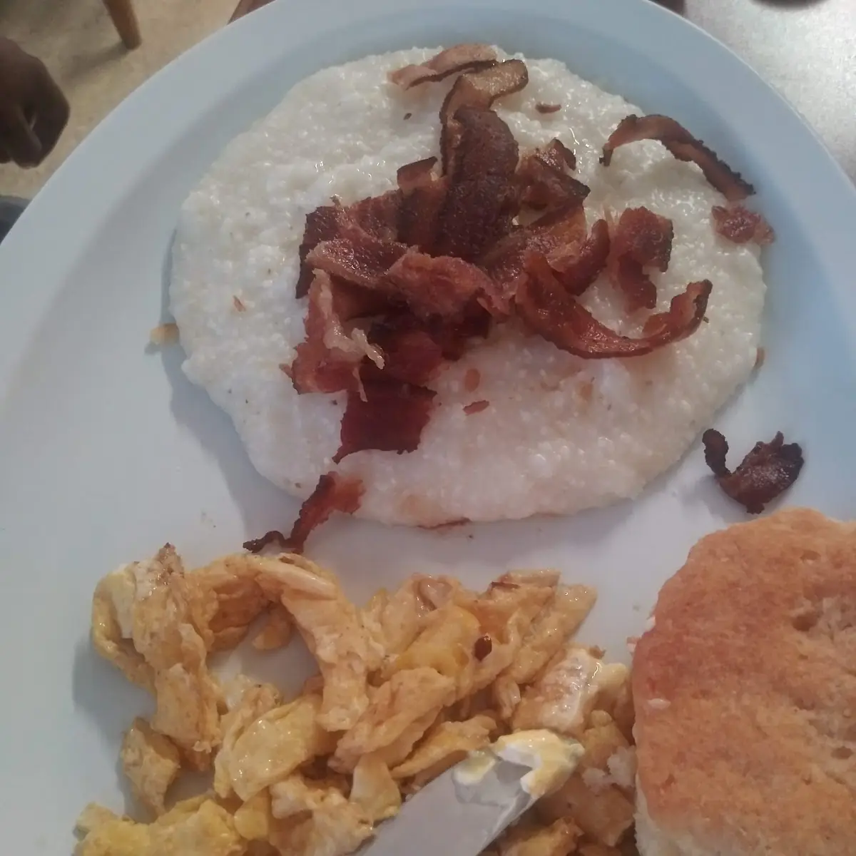Bacon Eggs and Grits with Fluffy Butter Biscuits