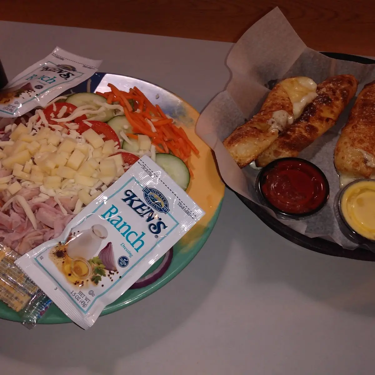 Ham Chef Salad and Stuffed Bread Sticks