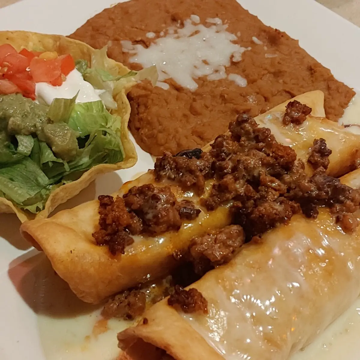 Chimichangas with Chorizo on Top