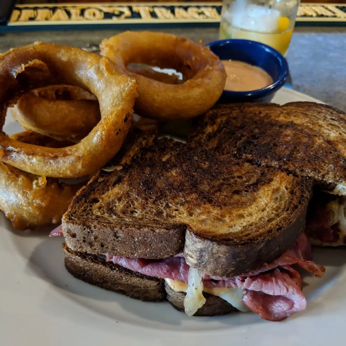Reuben with Onion Rings