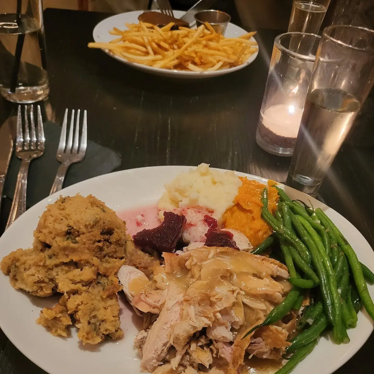 Thanksgiving Turkey with Stuffing Mash and Green Beans
