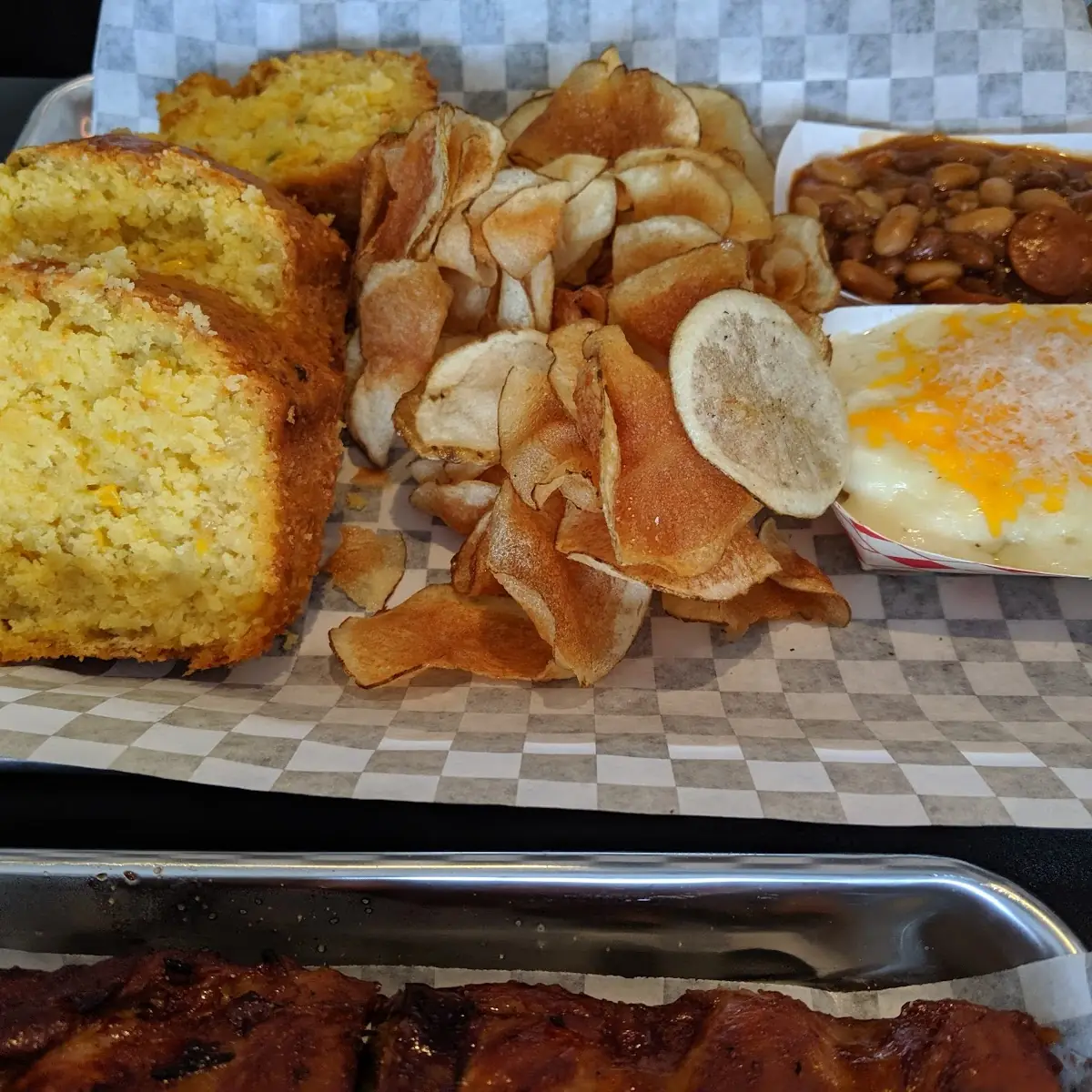 Cornbread Potato Chips and Beans