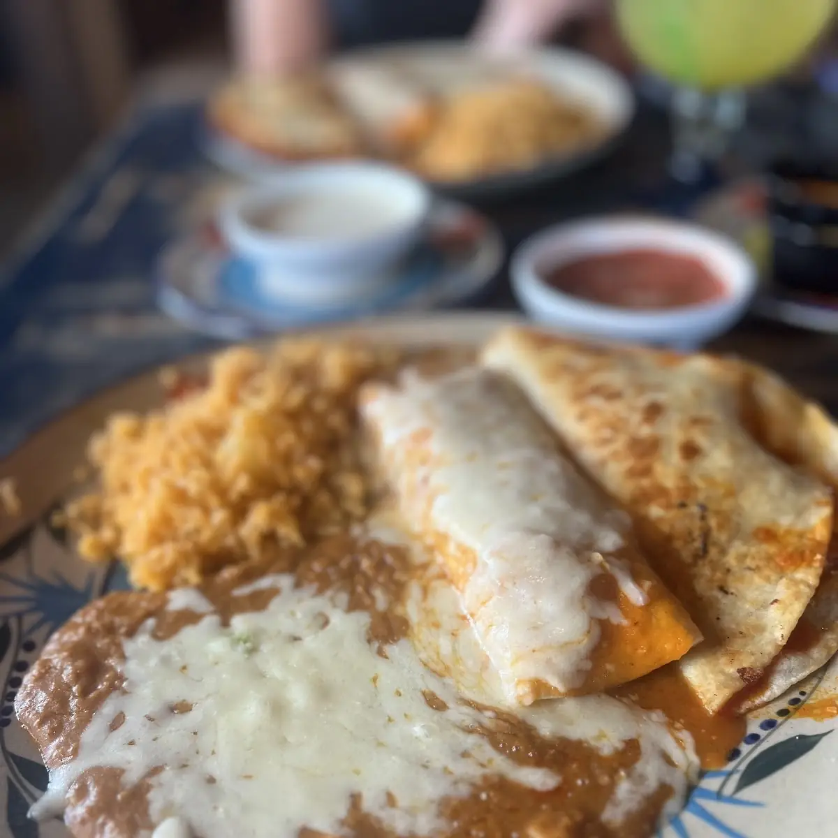 Chicken Quesadilla with Rice and Beans