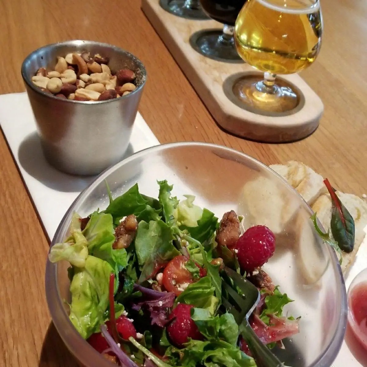 Beer Flight and Raspberry Salad