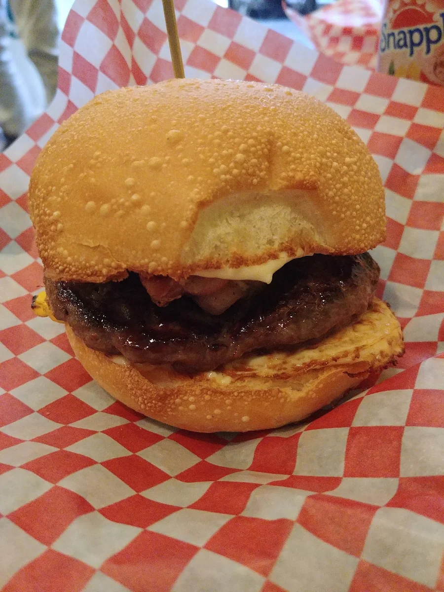 Steak Burger with Bacon and a Fried Egg