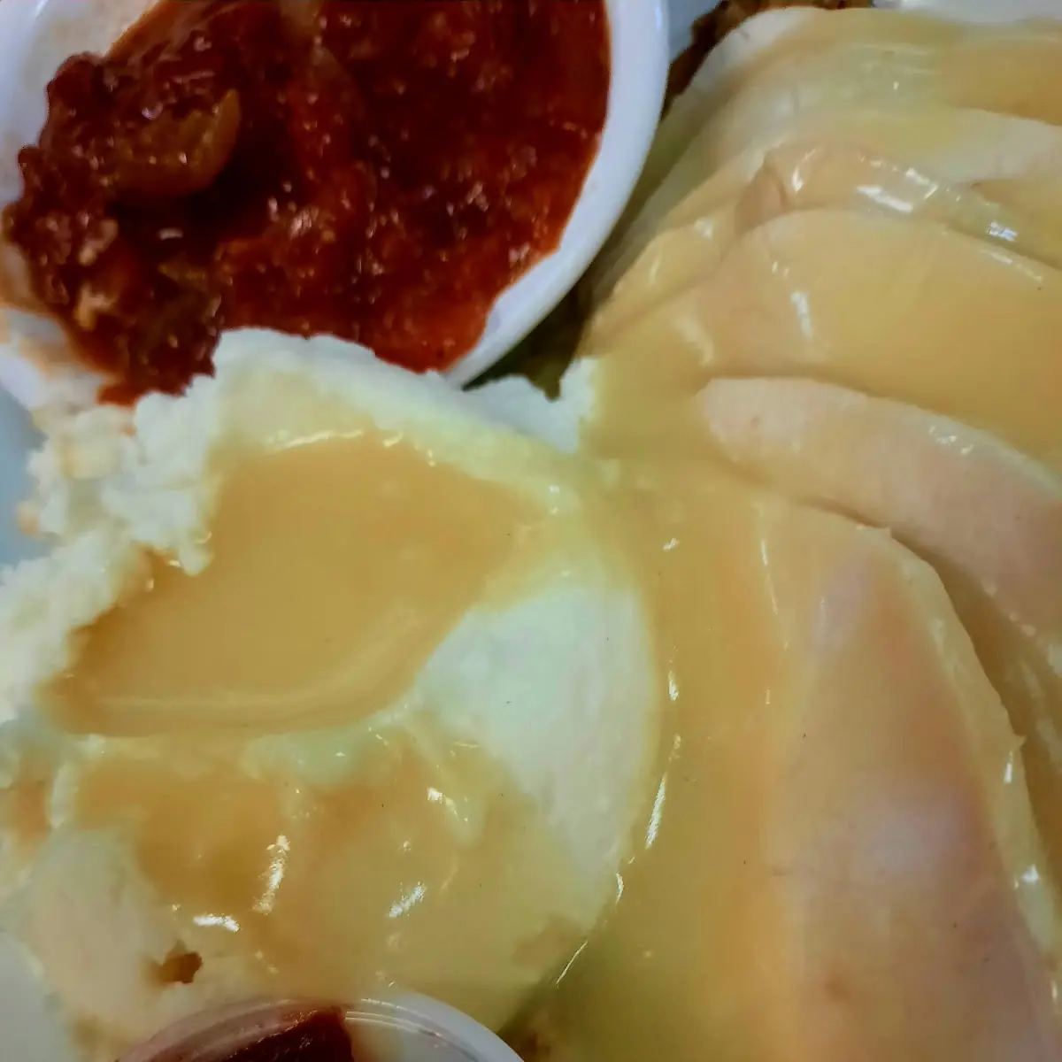 Turkey Dinner w Stuffing Mashed Potatoes Gravy Cranberry