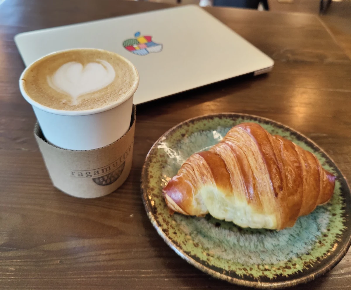 Almond Milk Latte and Croissant