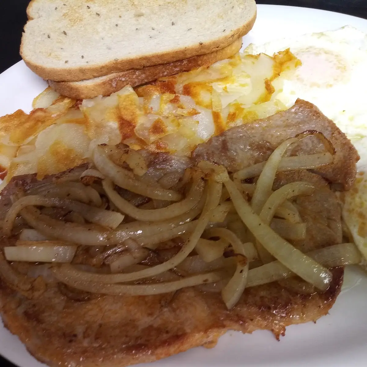 Grilled Pork Chops & Eggs and Hash Browns