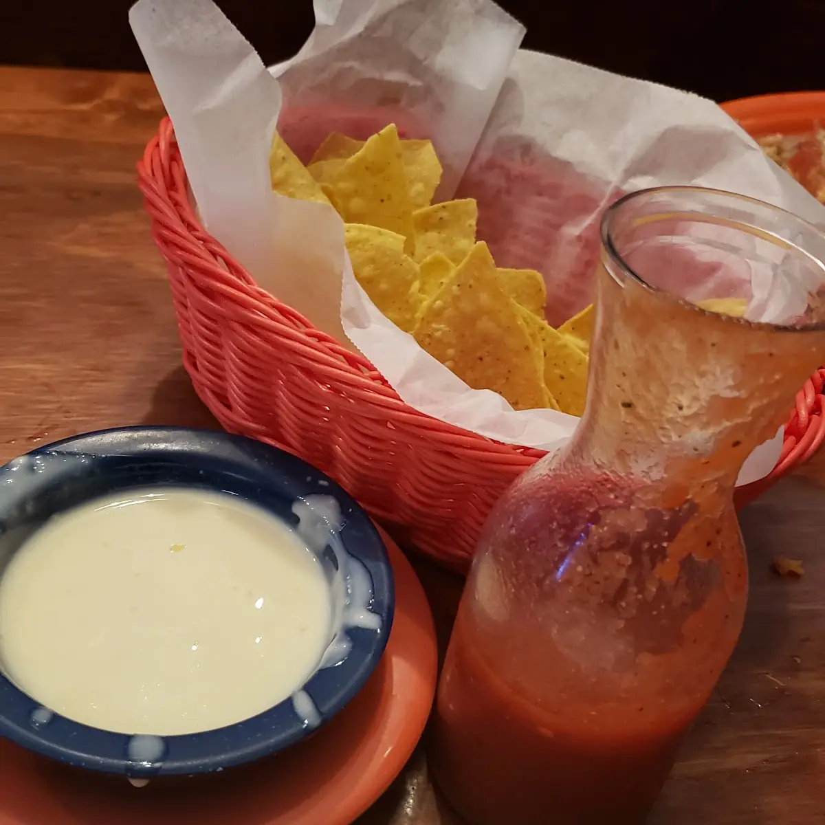 Chips Salsa and Queso Dip