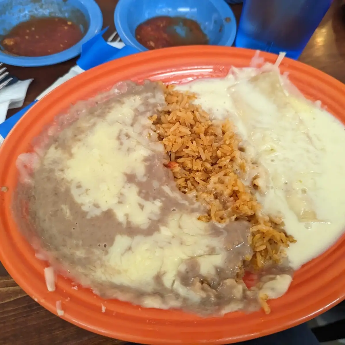 Lunch Cheese Enchilada Rice and Beans