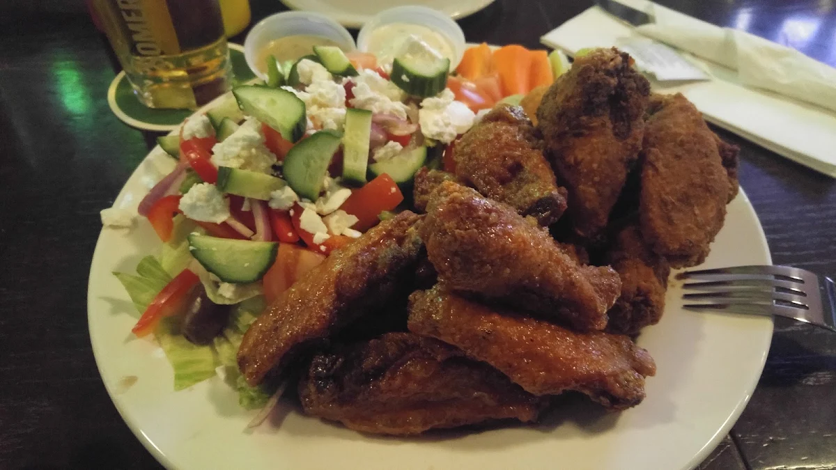 Wings and Side Greek Salad, Toby's Pub & Eatery