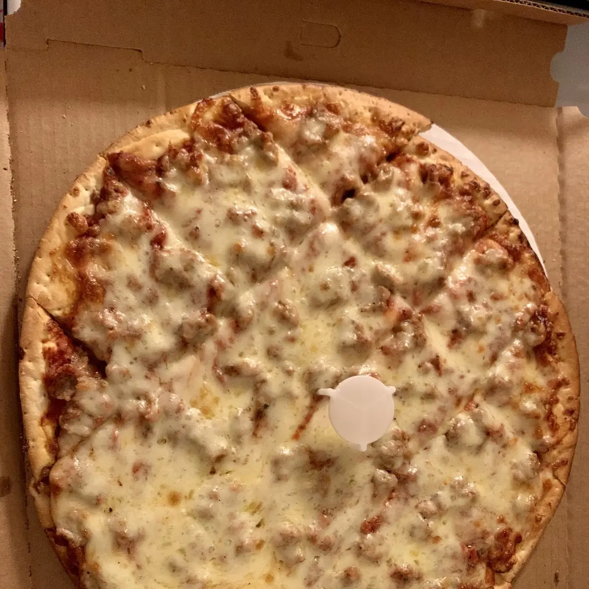 Thin Crust Cheese and Sausage Pizza