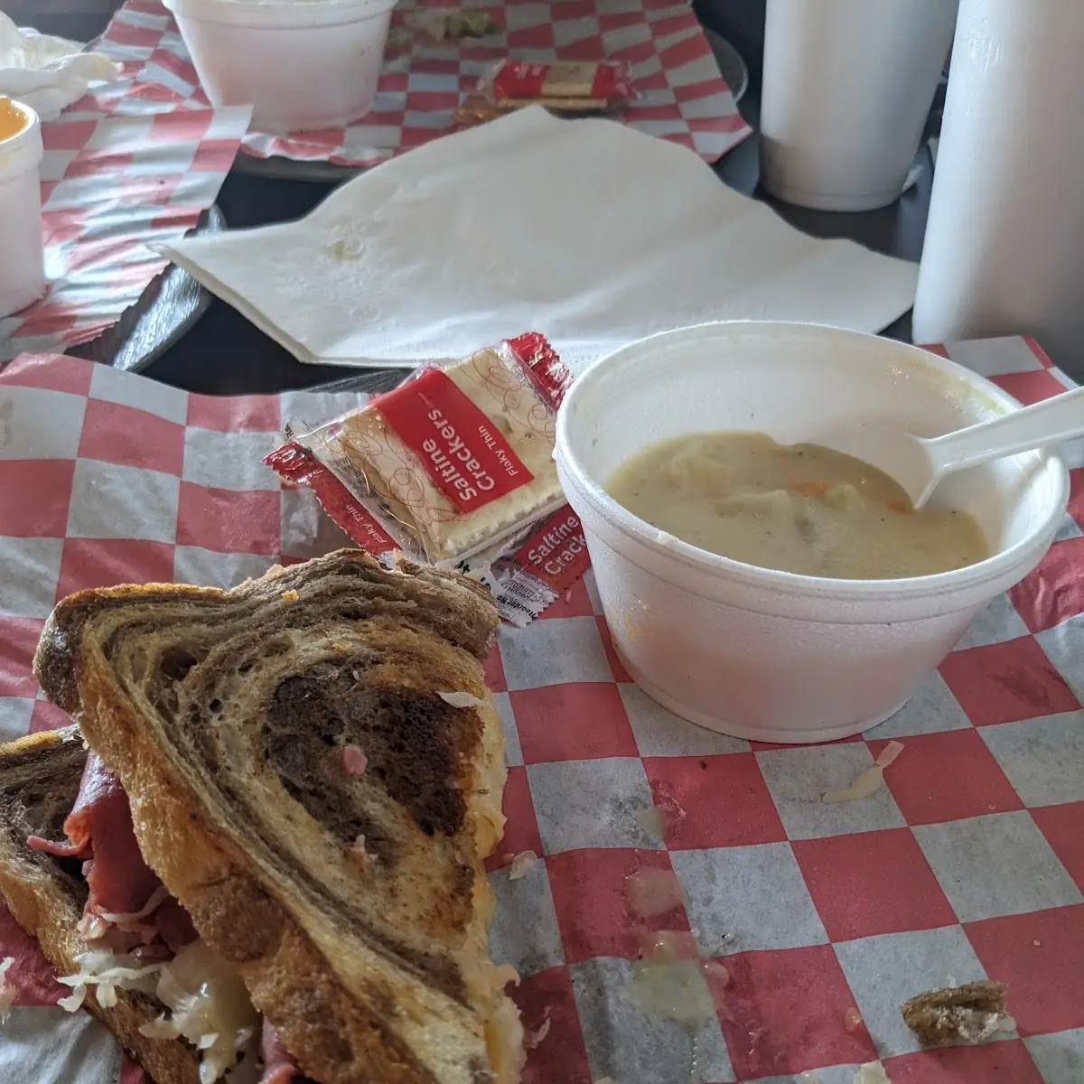 Reuben on Marbled Rye with Clam Chowder Soup