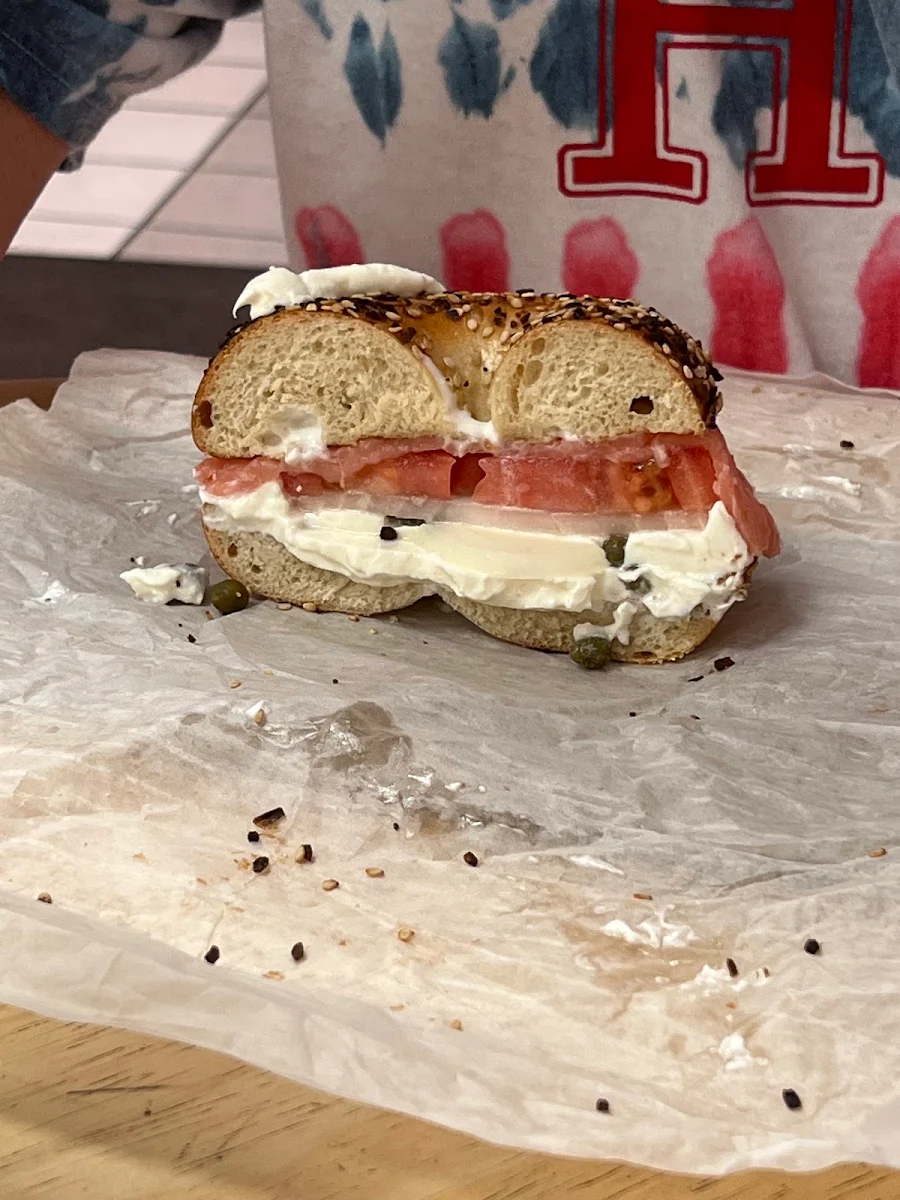 Cream Cheese + Lox with Onion, Tomato, + Capers