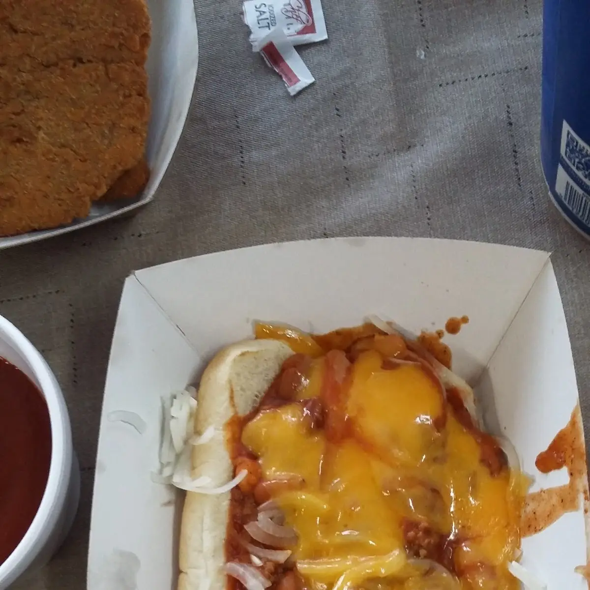Chili Dog with Cheese and Onions