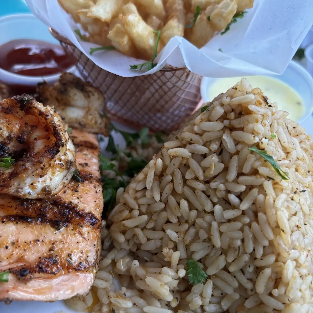 Grilled Salmon & Blackened Shrimp