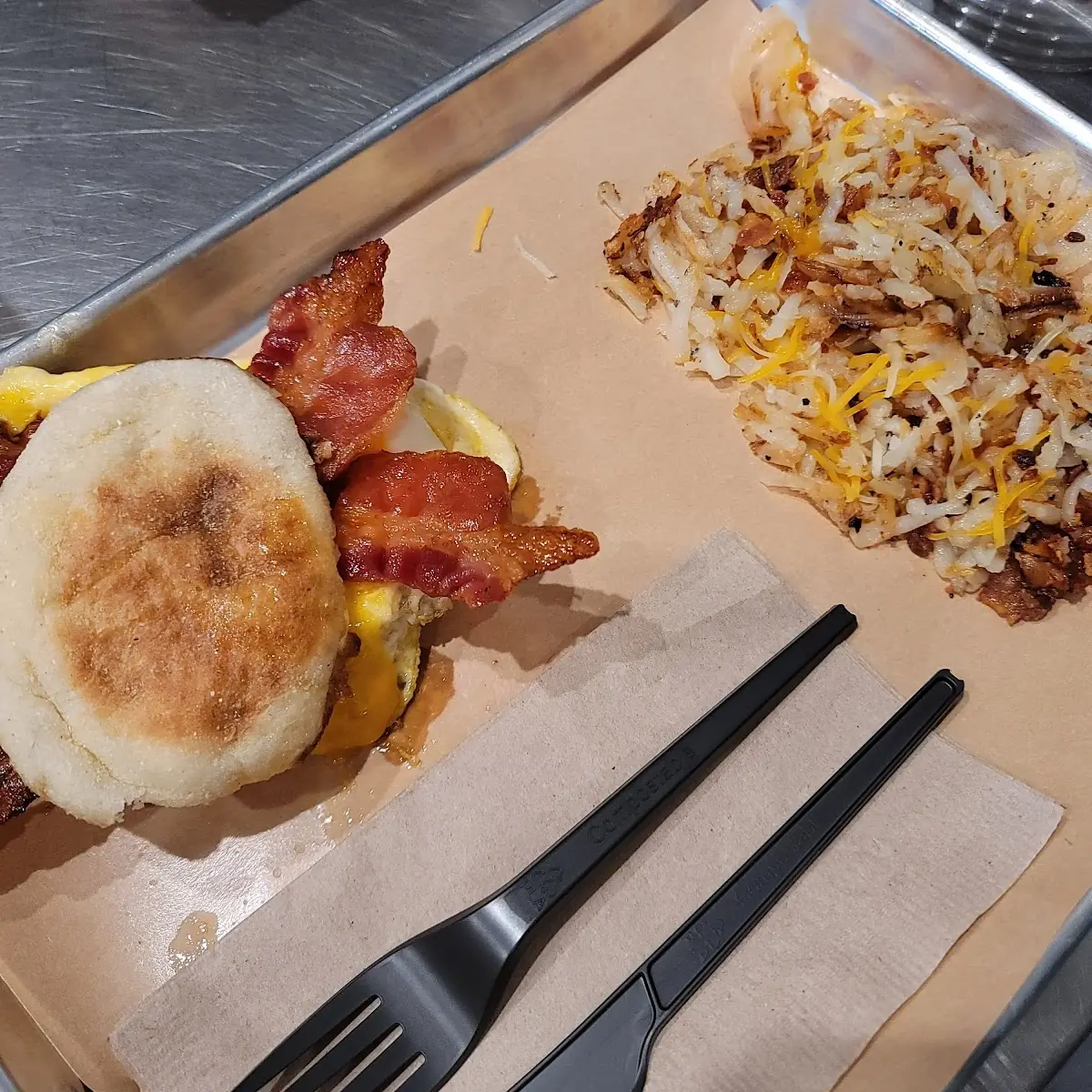 Bacon Egg and Cheese Sandwich and Breakfast Potatoes