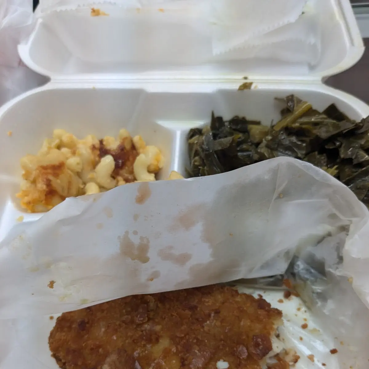 Mac and Cheese Collard Greens Fish Dinner