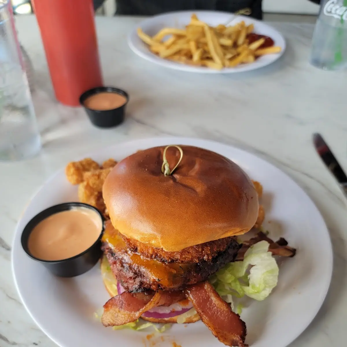 The Mustang Burger with Onions Rings