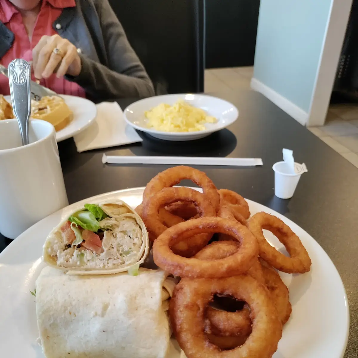 Chicken Salad Wrap and Onion Rings