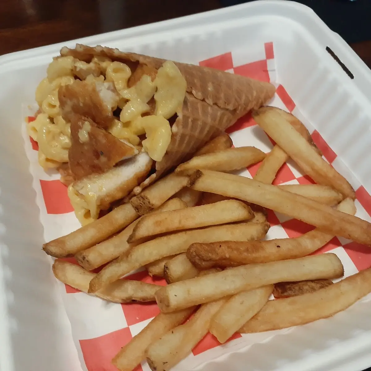 Mac N Cheese Chicken Waffle Cone