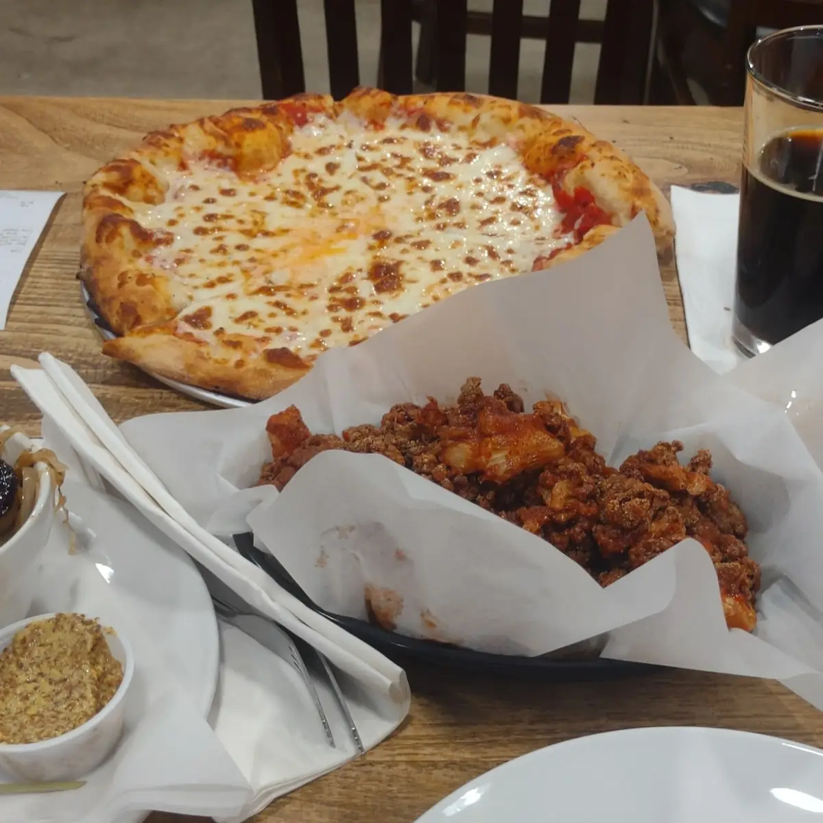 5 Cheese Pizza Brat Slices Onion Rings
