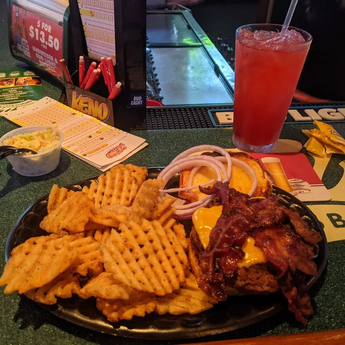 Double Cheeseburger with Bacon Waffle Fries