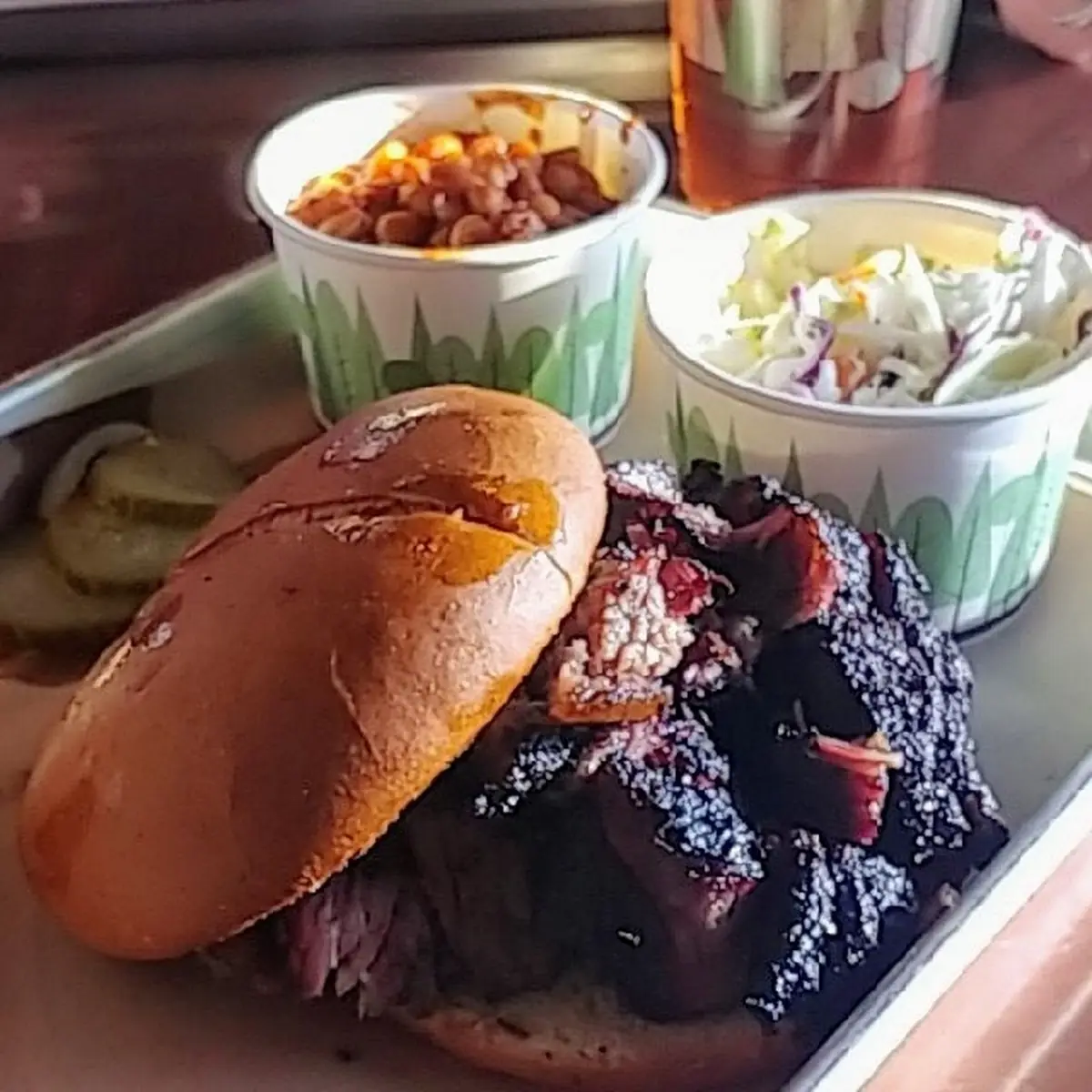 Brisket Sandwich Baked Beans Slaw