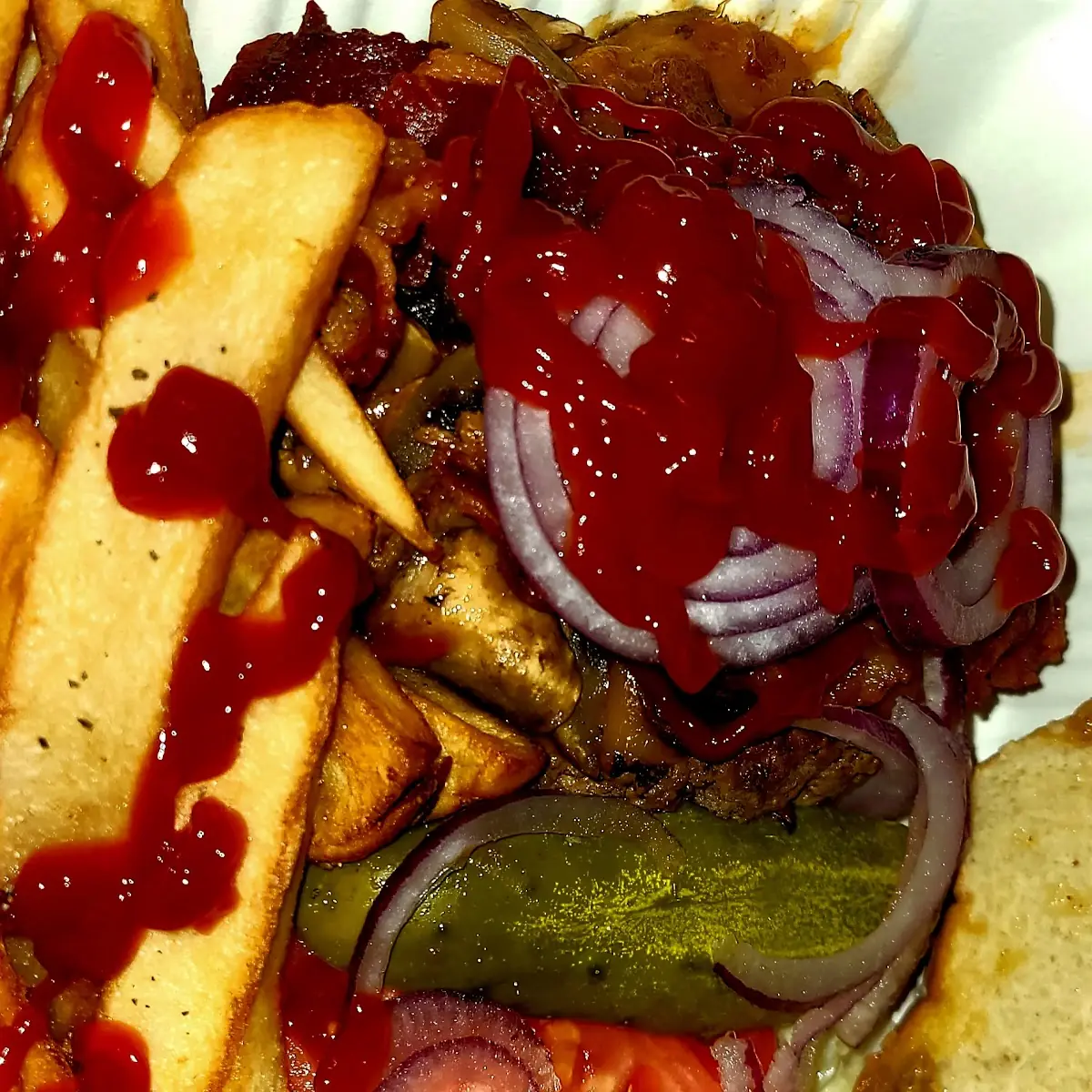 Bacon Cheddar Burger and Fries