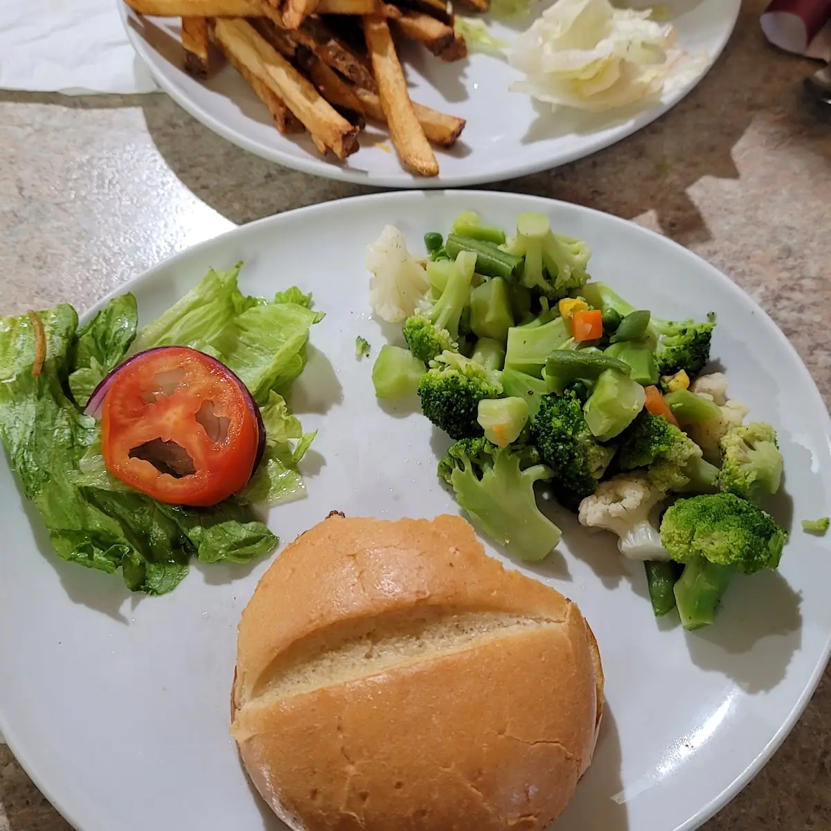 Avocado Burger with Steamed Mixed Vegetables