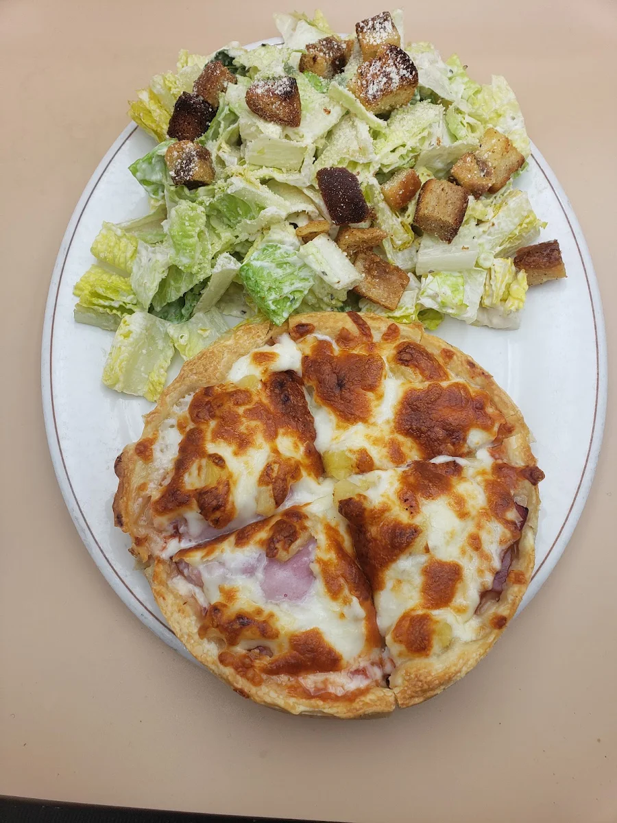 Topping Pizza and Caesar Salad