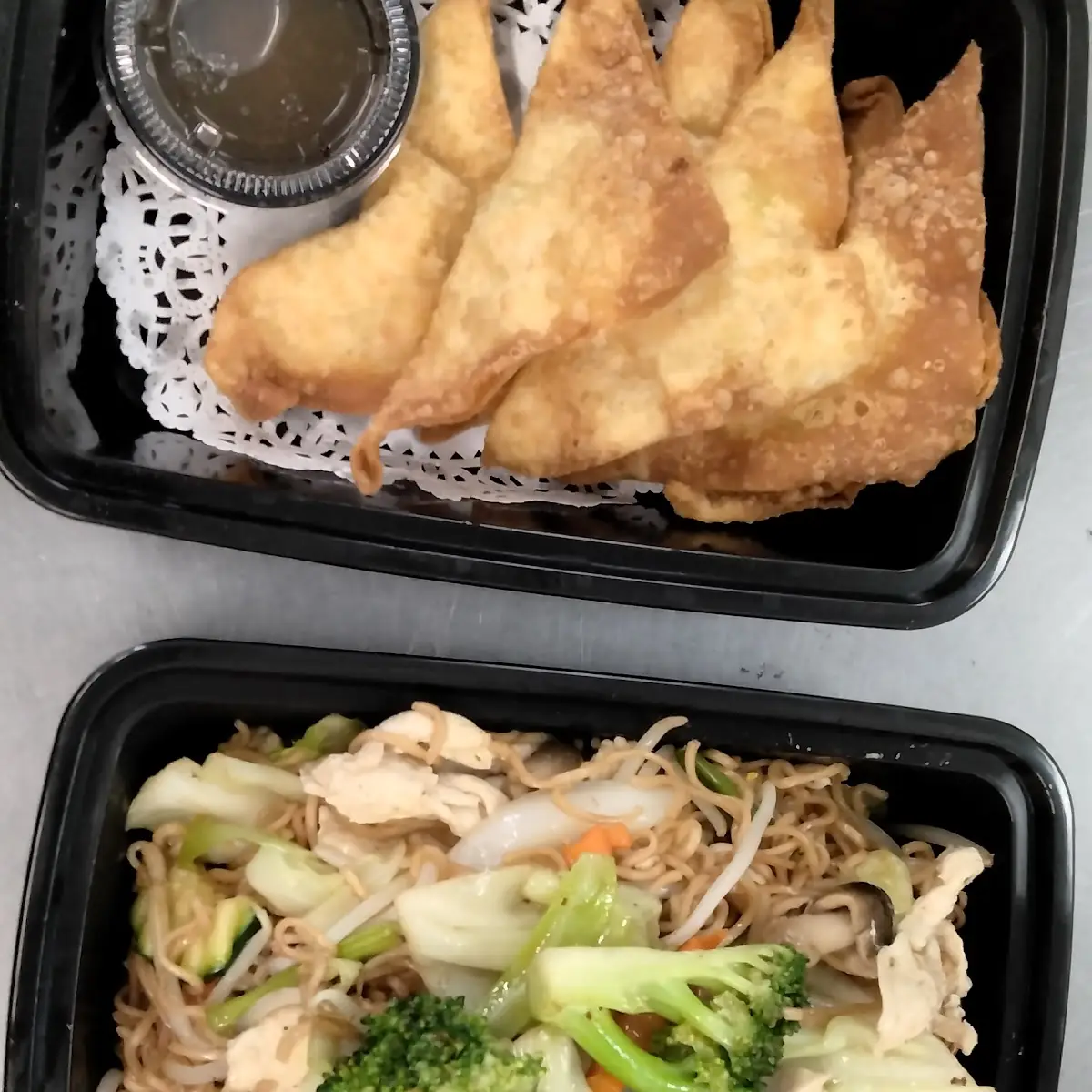 Crab Rangoon and Chow Mein Chicken