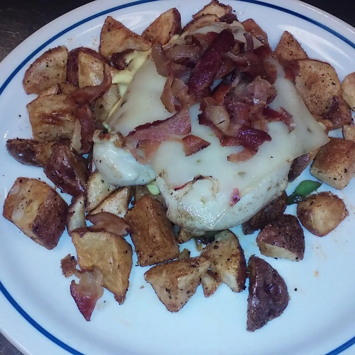 Bacon Crusted Chicken with Potato Hash