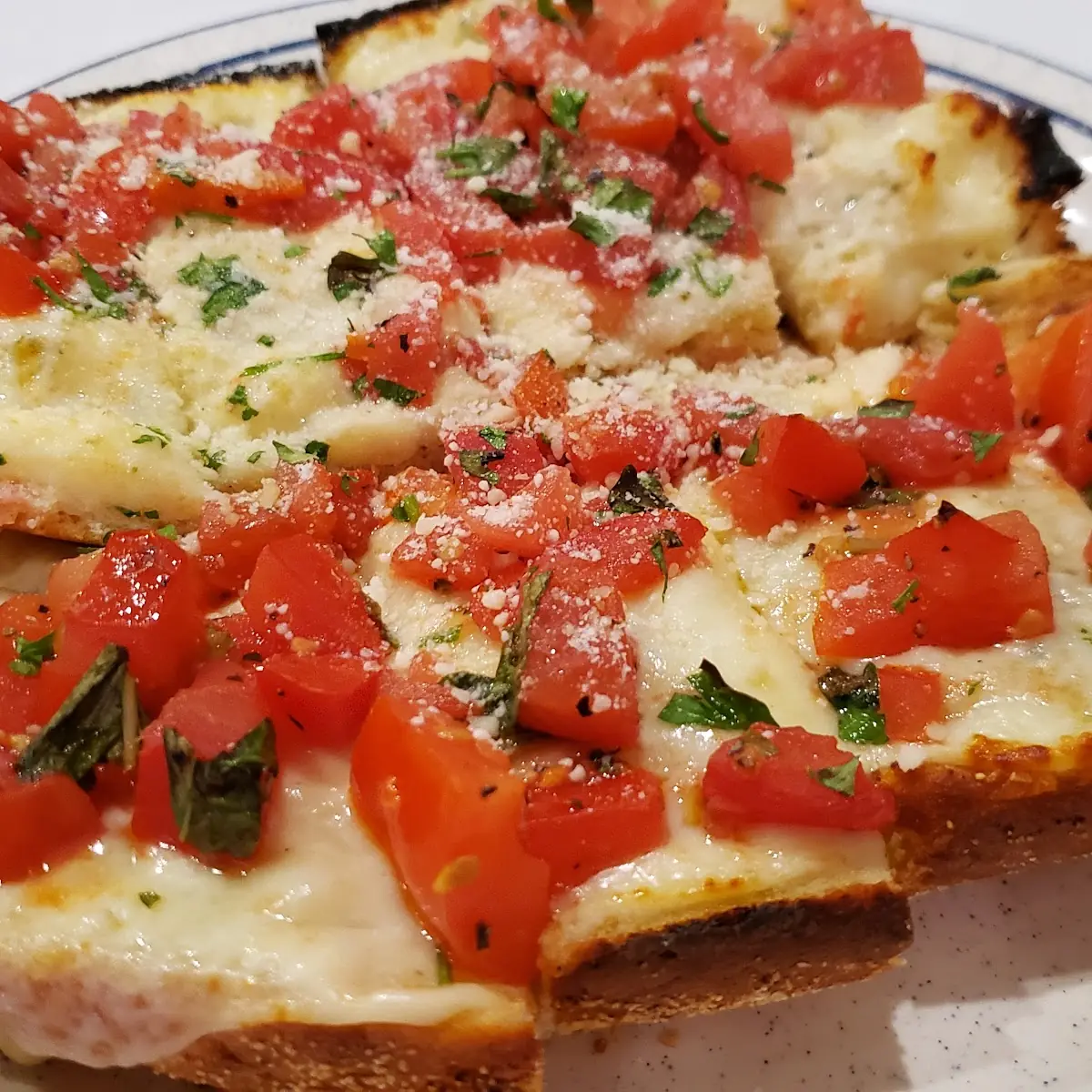 Bruschetta Bread with Melted Mozzarella Cheese & Tomatoes