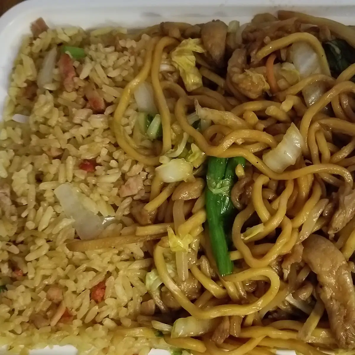 Chicken Lo Mein with Pork Fried Rice