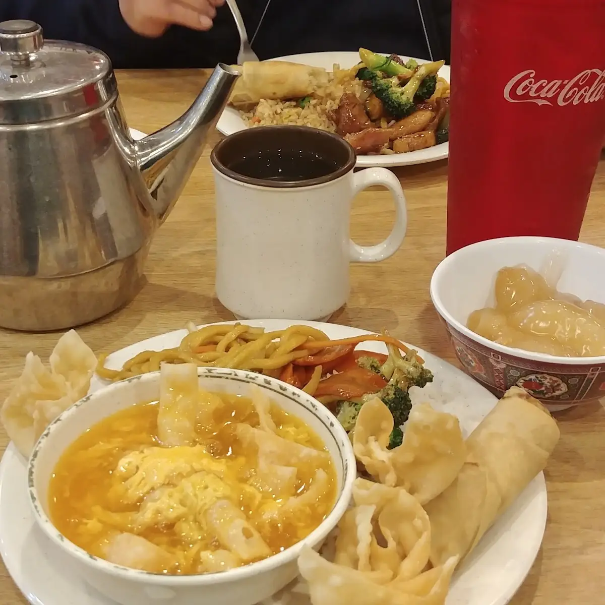 Egg Drop Soup Spring Roll & Lo Mein Noodles from Buffet