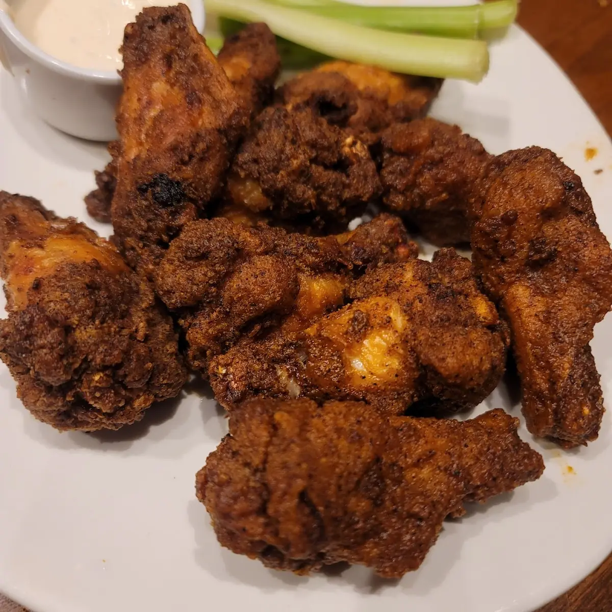 Crispy Seasoned Chicken Wings with Ranch and Celery Sticks