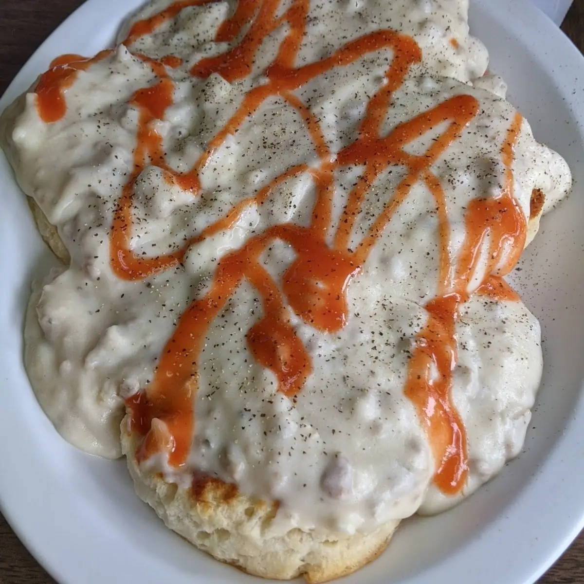 Biscuits and Gravy with Hot Sauce
