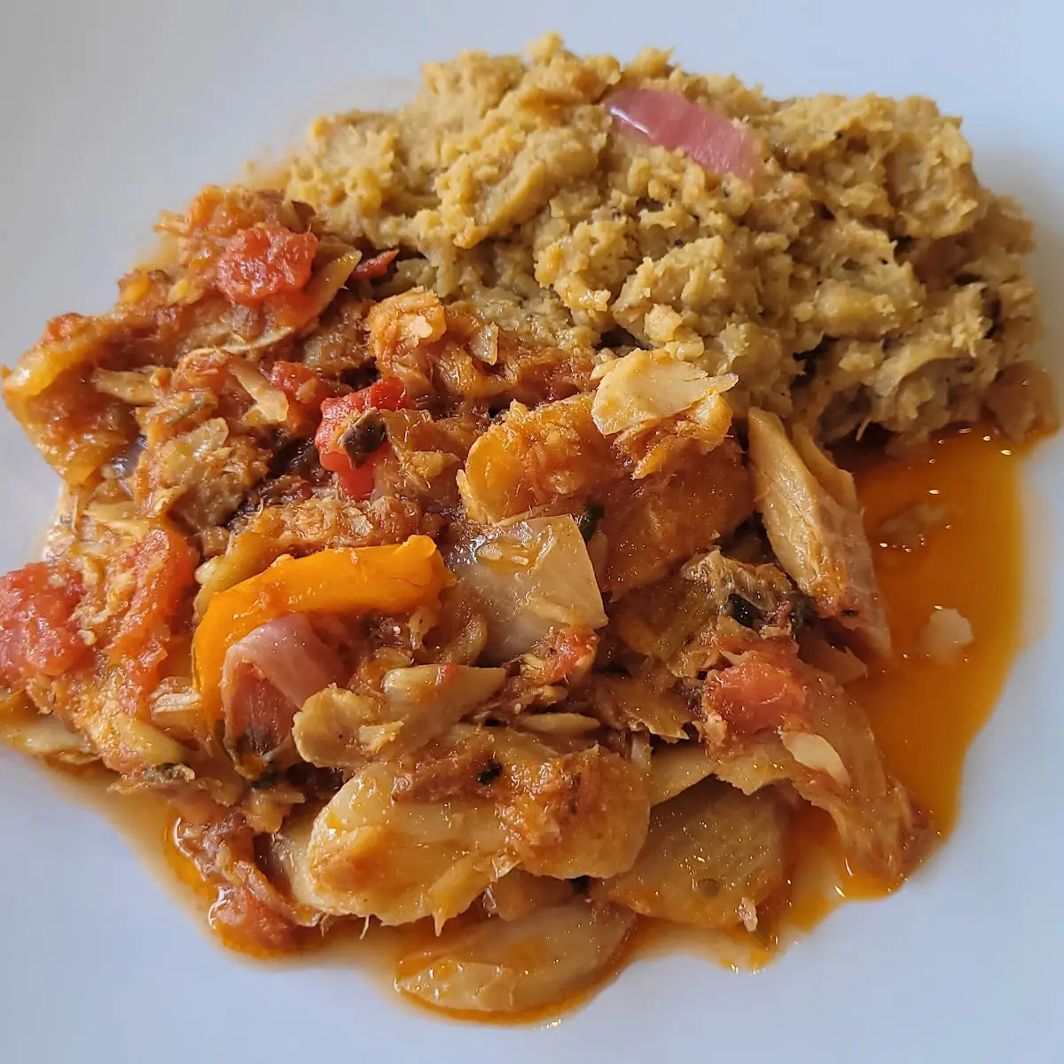 Mangú Con Bacalao Guisado Mangu and Cod Fish