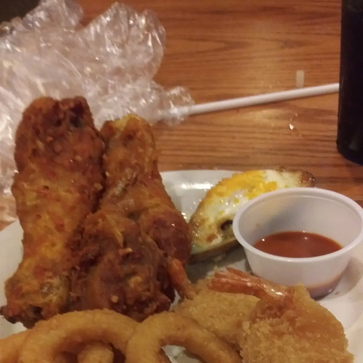 Camaron Empanizado Cebollas Empanizadas Y Pollo Frito