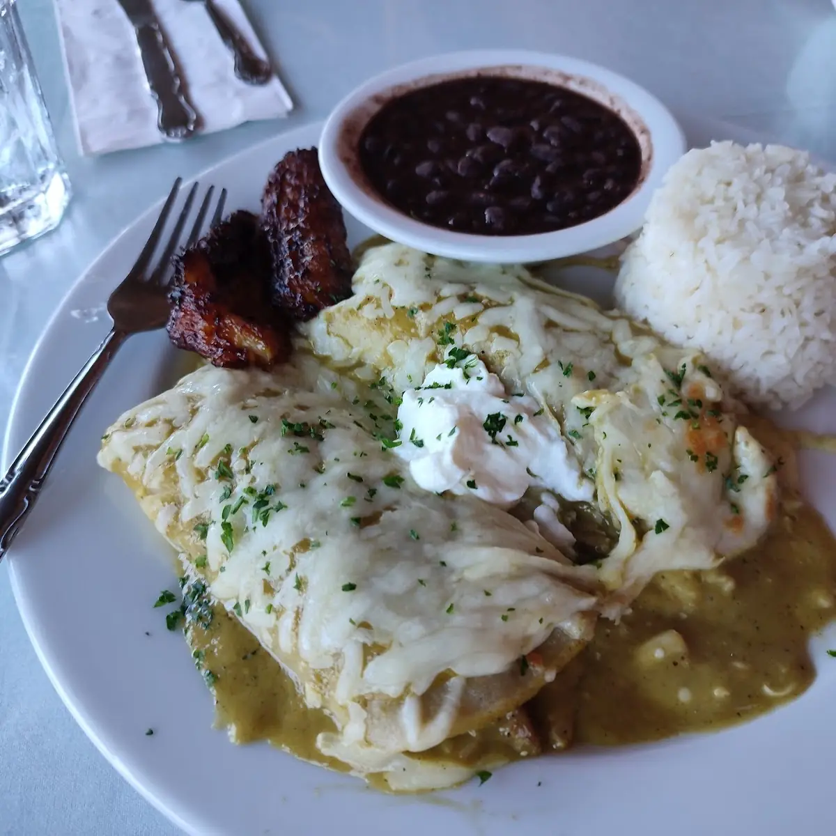 Pork with Green Tomatoes Beans and Rice