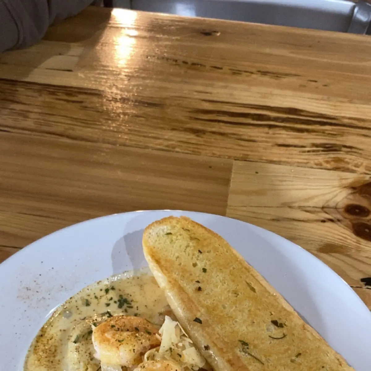 Mushroom Ravioli with Shrimp and Garlic Bread