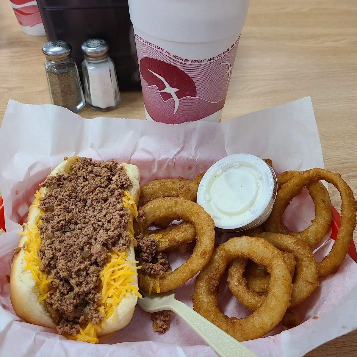 Cheese Coney Dog with Onion Rings