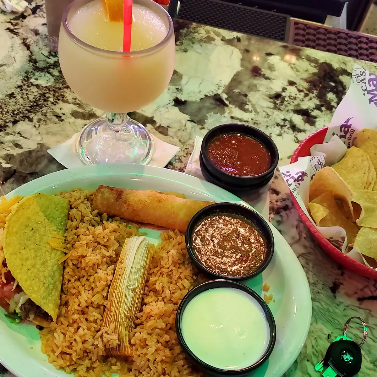 Taco Tamale Enchilada Plate Double Rice