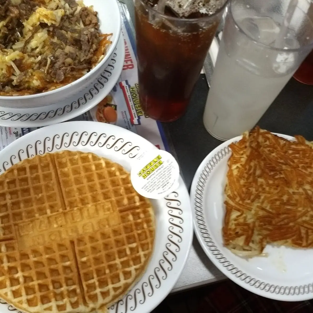 Waffle Hash Brown Scrambled Eggs and Toast