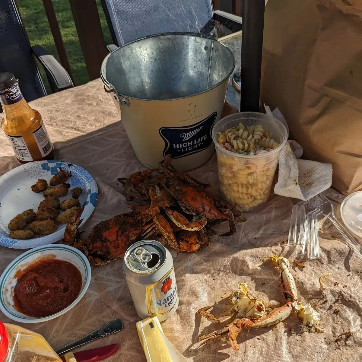 Steamed Crabs and Pasta Salad