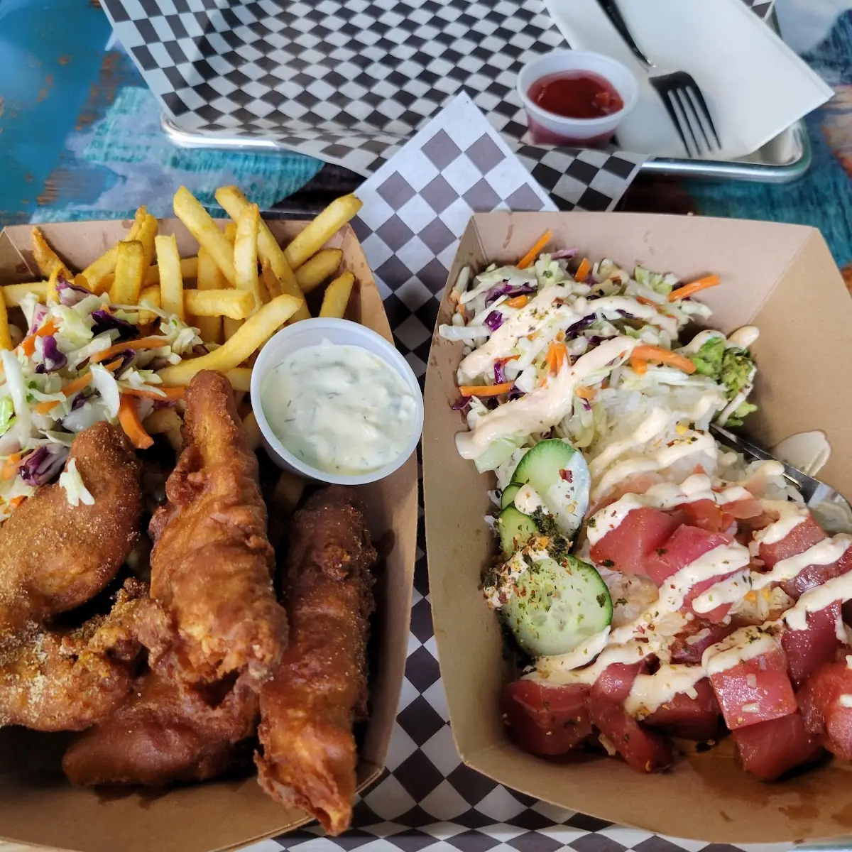 Fish and Chips & Ahi Tuna Poke